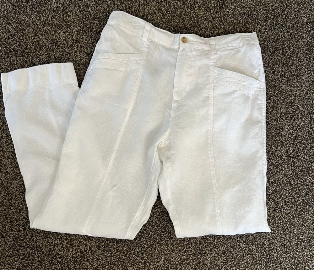 Nicole Milker New York 100% White Linen Pant large